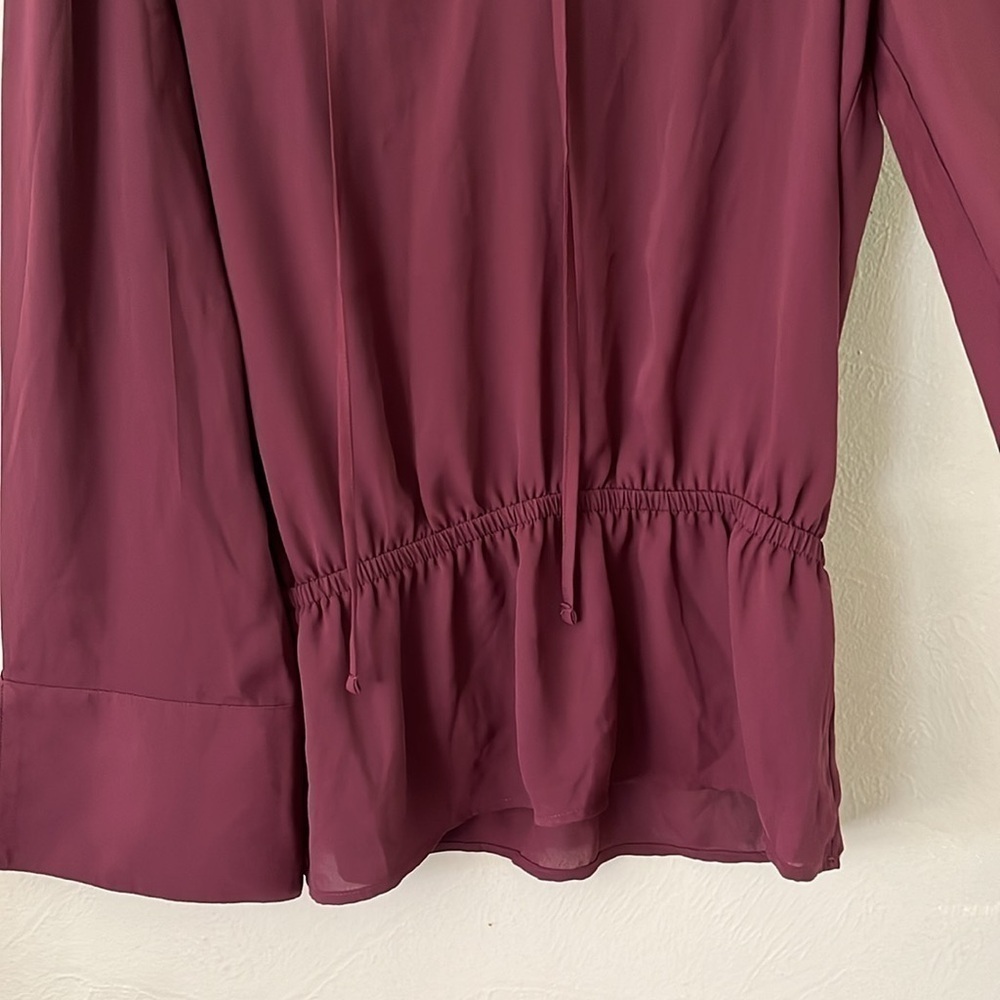 NWT Worthington Blouse Red Velvet Long Bell Sleeves Elastic Waist Size Medium - Picture 3 of 16